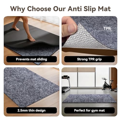 Non Slip Underlay for Interlocking Gym Mats, Prevents Foam Floor Mats from Sliding, Floor Grip Pad for Exercise Equipment Mats, Felt Anti Slip Mat with TPR Rubber Backing – 71"×94" (Fits 12 Tile) - size: 71"×94"