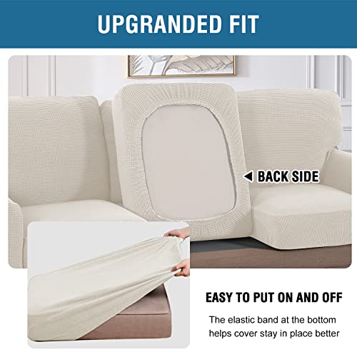 H.VERSAILTEX Multi-Pieces Sofa Covers Stretch Couch Covers Form Fitted Seats and Back Cushions Covers (3 Seat Covers Plus 3 Back Cusion Covers, Bonus 2 Armrest Covers), Ivory - color: Ivory, size: 3 SEAT COVERS + 3 BACK COVERS+ 2 ARMREST COVERS