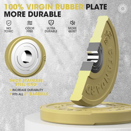 FEIERDUN Color Bumper Plate Set, 2-Inch Olympic Weight Plates, Low Bounce Rubber Barbell Plates with Stainless Steel Insert for Weightlifting, Strength Training, CrossFit & Home Gym, 10LB-370LB - style: D) 35LBS Single