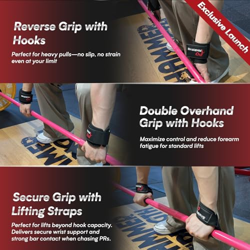 Weight Lifting Hooks & Wrist Straps Set – Lifting Hooks with Anti-Slip Grip, Adjustable Wrist Wraps for Weightlifting, Deadlifts, Powerlifting, Gym Straps for Men and Women