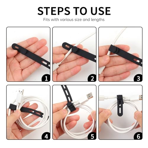 Oligei 25 Pcs Silicone Cable Ties, Cable Ties Reusable, High Elasticity Cord Wraps for Electrical Cords, Cord Organizer for Earphone, Phone Charger(Black) - color: 25p∣black