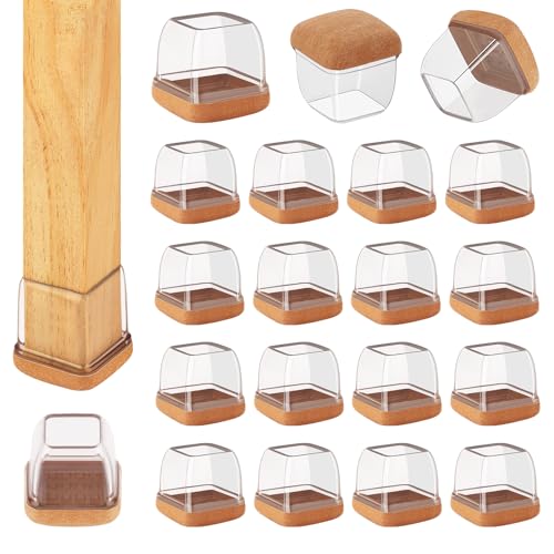 16 Pcs Square Chair Leg Floor Protectors for Hardwood Floors | Thick, Durable & Tear-Resistant Silicone Furniture Pads Caps Protect Wooden Floors from Scratches & Noise (Fit 9/10" to 1") - size: M - 16 Pcs - Clear