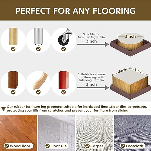 Furniture Pads Rubber Furniture Caster Cups, Anti-Sliding Bed Stopper Floor Protectors with Grip, 3x3 Square Non Slip Furniture Pads - Protect Any Flooring (Brown, 8 Pack) - size: 3" x 3" (Set of 8)-Square