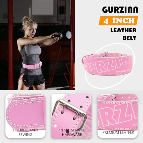 9mm Leather Fitness Weight Lifting Belt for Women&Men with 4 Inches Padded Lumbar Support for Power Lifting Workout & Squats Exercise - color: A-Pink, size: Extra Small