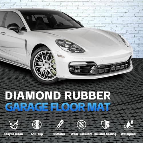 StellarStar 8x30 FT Garage Floor Mat, 2.8mm Thickened PVC Flooring Roll for Under Car, 240 SQFT Diamond Plate Black Garage Mats for Garage, Warehouse, Basement, Factory, Trailer (Include Tapes) - color: Black, size: 8x30 FT