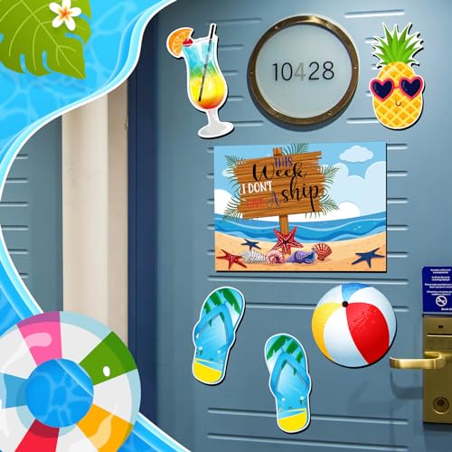 Kanayu 6 Pcs Beach Cruise Door Decorations Magnetic Large Ship Decorations Magnets Anchor Cruise Decor Car Fridge Magnet Decal for Carnival Stateroom Door - style: Beach