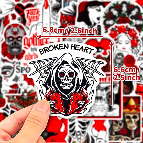 50PCS Goth Stickers Aesthetic PET Transparent Stickers Vintage Dark Red Skull Decals Waterproof Decorative Decals for Scrapbook Journal Planner Water Bottles Phone Cases Laptops - color: Devil