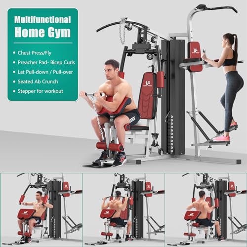 ULTRA FUEGO Multifunctional Home Gym Equipment Workout Station with Pulley System, Arm, and Leg Developer for Full Body Training - style: 118lb Home Gym Station with Power Tower