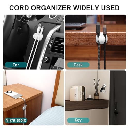 16Pack White Desk Cable Management,Adjustable Cord Organizer Cable Clips,Cable Organizer for Cords Phone Charger/PC/TV,Ideal Cord Holder for Nightstand/Wall/Desk/Office/Home/Car - color: White-16 Pack