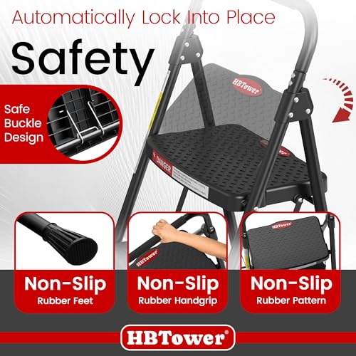 HBTower 4 Step Ladder, Step Stool Foldable with Wide Anti-Slip Pedal, Sturdy Steel Ladders for Home Adults Kitchen - size: 4 Step Ladder