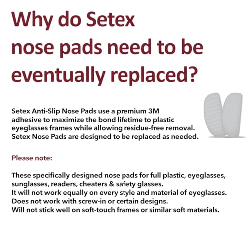 Setex Gecko Grip 1.8mm Thick Anti Slip Eyeglass Nose Pads, (5 Clear Pair) USA Made, 2500 Innovative Microstructured Fibers per Nose Pad, 1.8mm x 7mm x 16mm - size: 5 Pair Clear