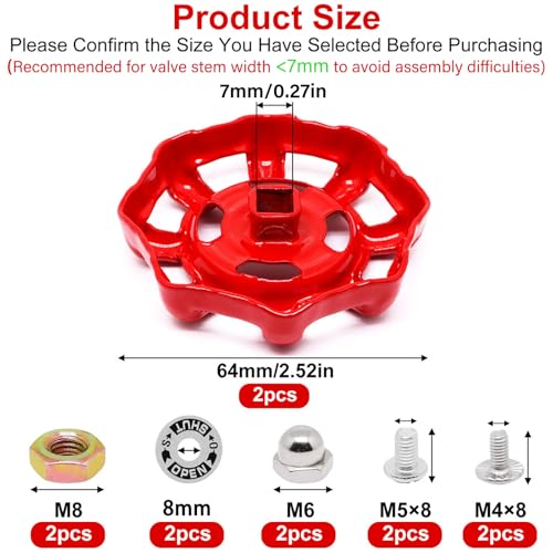 2 Pack Outdoor Faucet Handle, Faucet Handle Replacement, Cast Iron Faucets Round Wheel Handles, Replacement Water Spigot Handles with Screws Spacer 9/32 Inch x 9/32 Inch (7mm x 7mm) - color: Red, size: 7mm x 7mm (2pcs)