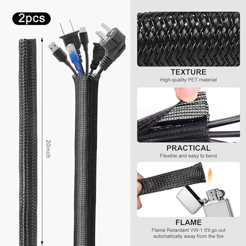 137PCS Cable Management Kit 4 Cable Sleeve Split 100 Cable Zip Ties 10 Cable Clips 15 Adhesive Wall Cable Tie 10 Cable Zip Tie for TV Computer Office Home Under Desk - color: Black