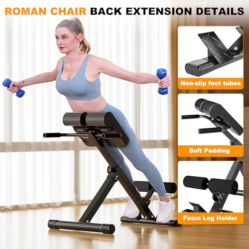 Multi-Function Roman Chair Back Extension Bench for Home Gym (Black gray)