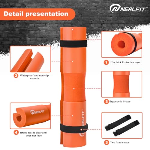 NEALFIT Barbell Pad Squat Pad for Squats—Squat Bar Pad—Great for Weightlifting,Lunges and Hip Thrusts—Foam Sponge Pad—Fit Standard and Olympic Bars Perfectly - color: Orange