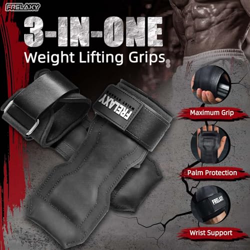 Frelaxy Lifting Wrist Straps, Rubber Weight Lifting Grips for Deadlifts | Non-slip rubber palm, Full palm protection, Neoprene wrist padding, Enhanced grip support, Pull ups rows lat pulldowns - color: White/Black