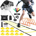 GHB Agility Ladder,Football Training Equipment Set,4 Agility Hurdles, 20 feet12 Rungs Speed Ladder,12 Disc Cones,Resistance Parachute, Jump Rope, 5 Resistance Bands - color: Yellow