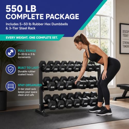 Rubber Hex Chrome Dumbbell Complete Package Set