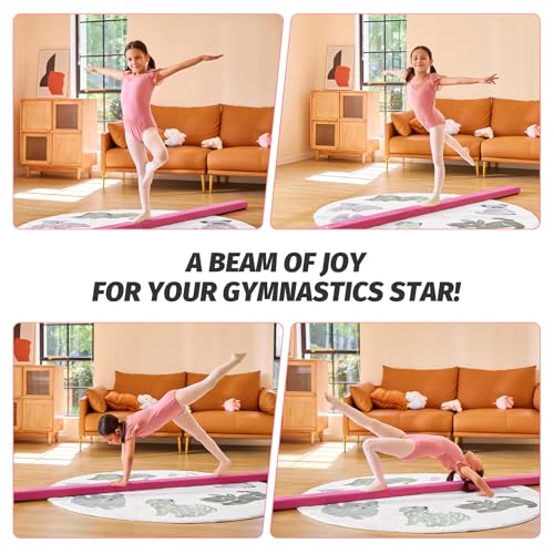 ZELUS 8' Folding Gymnastics Balance Beam, Floor Balance Beam w/Carry Handles Anti-Slip Base for Kids, Beginners & Professional Gymnasts - color: Pink