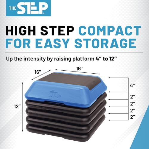 The Step Adjustable High Step Aerobic Platform with 4 Risers, Home Gym Workout Equipment, Fitness Exercise Equipment Made in the USA - color: Blue
