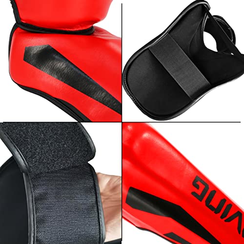 MMA Martial Arts Shin Guards – Padded, Adjustable Muay Thai Leg Guards with Instep Protection for Kickboxing/MMA Training and Sparring – Professional MMA Equipment - color: Red, size: Large