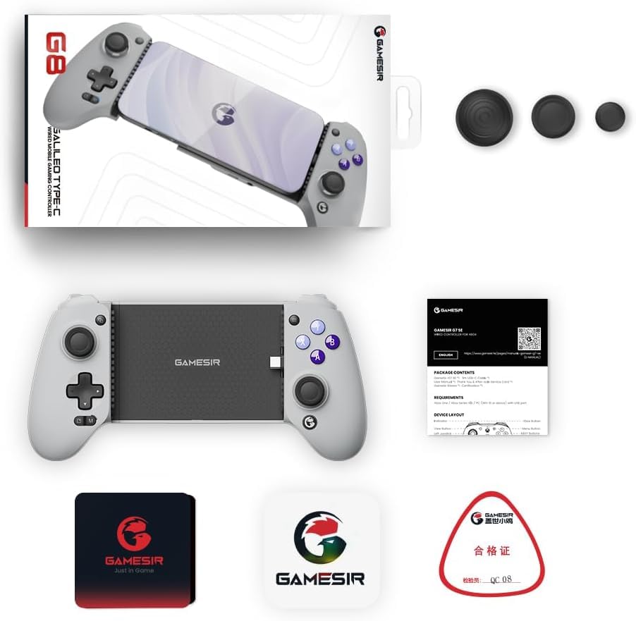 GameSir G8 Galileo Type-C Mobile Gaming Controller for Android & iPhone 15 Series (USB-C), Plug and Play Gamepad with Hall Effect Joysticks/Hall Trigger, 3.5mm Audio Jack (Renewed)