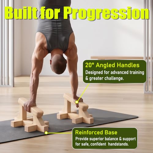 SAMTROY Handstand Canes for Balance Training | Moisture-Absorbent Grip, Non-Slip Wide Base, Ergonomic Handles, Portable For Yoga, Gym & Home Handstand Training - color: Wood-1
