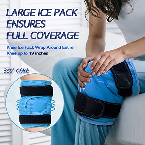 KingPavonini XXL Knee Ice Pack Wrap Around Entire Knee After Surgery, Large Reusable Gel Ice Pack for Injuries, Pain Relief, Swelling, Sports Injuries, 1 Pack (Sky-Blue) - style: Sky-blue