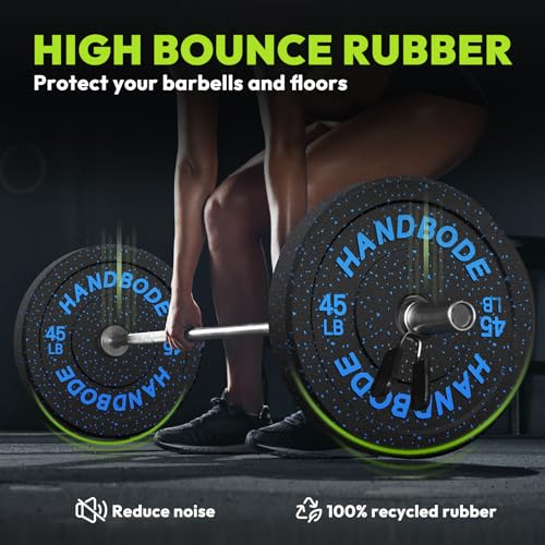 HANDBODE 2-Inch Weight Plates High Bounce, Olympic Bumper Plate Set 45/100/160/190/260/300lb, Colored Weight Plates Set for Home Gym, Barbell Weights Rubber Strength Training Plate for Weight Lifting - size: 170 lb Set (Pair of 10, 15, 25, 35 lb), style: