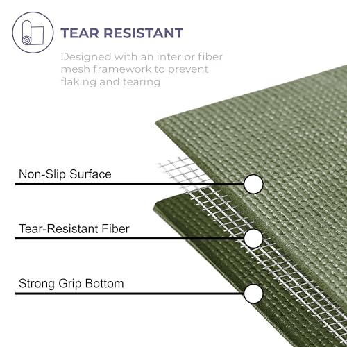 Voyage 5mm Studio Yoga Mats, 6 Pack, 72x24in | Extra Long, Anti-Tear Exercise Mats for Workout, Stretching, Fitness - Non Slip Gym Mats for Home, Schools and Studios - color: Olive Green