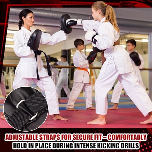 Poen 4 Pcs Taekwondo Kick Pads Set with Focus Mitts and Double Kick Paddle, Martial Arts Training Equipment for Kids Adults, Karate Kickboxing Punching and Kicking Practice Gear - color: Black