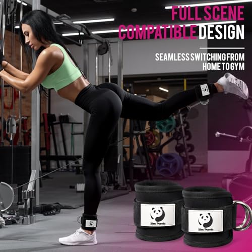 Slim Panda Ankle Strap for Cable Machine,Ankle Cuff for Kickbacks, Booty Hip Abductors,Glute Workouts, Leg Extensions, Curls for Men and Women, Adjustable with Double D-Rings - color: Black, style: Pair