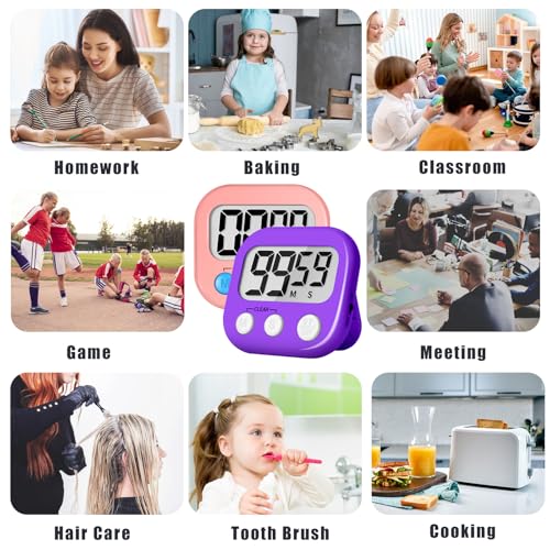 ZILLEEN Classroom Timer for Kids Teachers 2 Pack Digital Timers, Purple & Pink - color: Purple & Pink