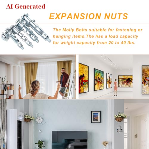 30 pcs Molly Bolts, Metal Drywall Anchors, Heavy Duty Zinc Plated Steel Molly Bolt (M5-65) - color: M5-65