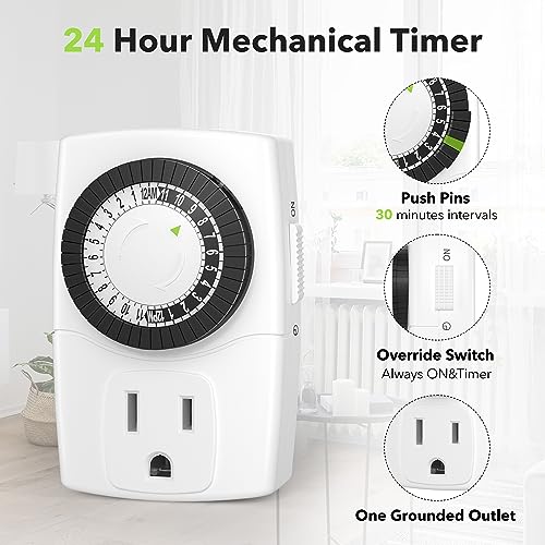 BN-LINK BND-60/U47 Indoor Mini 24-Hour Mechanical Outlet Timer, 3-Prong, 4-Pack - size: 3-Prong, 4-Pack, 1 Outlet, Mini