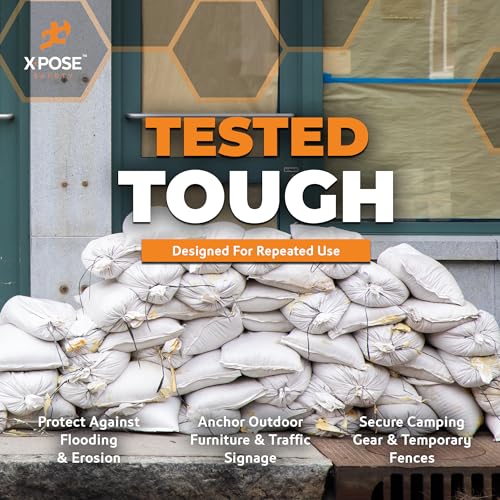 Xpose Safety Heavy Duty Sand Bags with Tie Strings – Empty Woven Polypropylene Sandbags for Hurricane Flood Protection, 100 lb Capacity, 14" x 26", White, Pack of 25 - color: White, size: 25 Sandbags