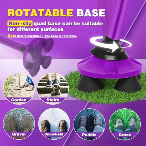 BigAlex Folding Walking Cane for Elderly Adjustable & Portable Walking Stick for Seniors,Pivoting Quad Base,Lightweight,Collapsible with Carrying Bag for Men/Woman - color: Purple(4'9"-5'6")