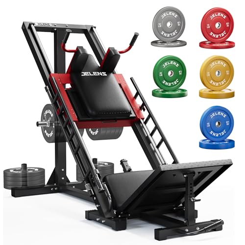 JELENS Leg Press Hack Squat Machine, Leg Machine for Home Gym with Linear Bearing, L11 Professional Adjustable Leg Exercise Machine, Lower Body Workout - color: Red, size: 260LB Colored Weights Package