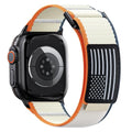 Trail Loop Nylon Band for Apple Watch Ultra 3/2/1 Series 11/10/9/8/7/6/SE/5/4/3/2/1 Men, Elastic Weave Stars-Stripes Flag Strap Compatible with iWatch 49mm 46mm 45mm 44mm 42mm - color: White orange-USA Flag