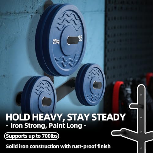 Wall Mounted Weight Plate Rack, 6 Pegs & 4 Barbell Storage Rack, 1190 LBS Capacity Weight Plate Holder, Wall Mounted Bumper Plate Storage for Home Garage Gym, Fit 2" Olympic, Rubber Protection Pads - size: Weight Plate Storage Rack