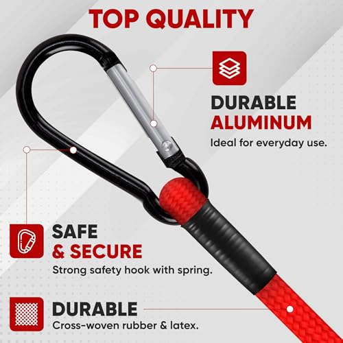 FORTEM Carabiner Bungee Cord Assortment, 32pk Bungee Cords Multi Pack, Includes 18", 24", 30", 36", 48", 60" Bungees and 8" Canopy Tarp Ball Ties, Coated Metal Hooks - size: Pack of 32 Carabiner