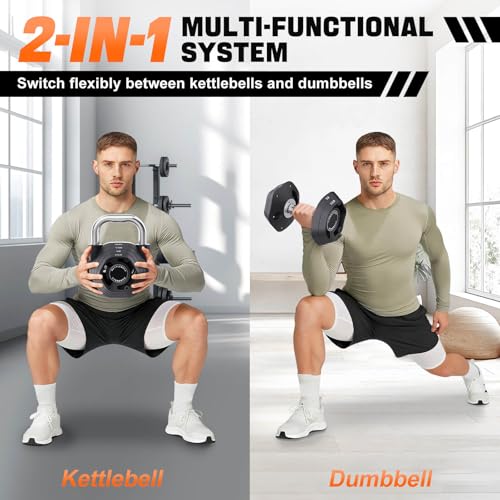 2-in-1 Adjustable Kettlebell for Men& Women Home Gym Exercise | 15-45LB Kettlebells Weight Set, Strength Training, 5.9-30.9LB Adjustable Weights Dumbbell, Full Body Workout