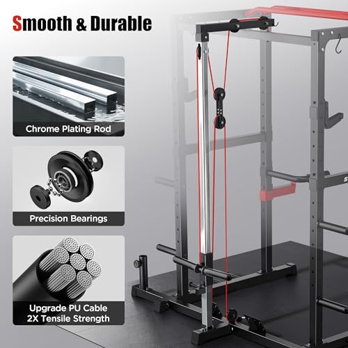 SPORTSROYALS Power Rack, Multi-Functional Power Cage, Squat Rack with Pulley System & LAT Pull Down, Workout Cage with J Hooks for Home Gym - color: Red, style: Power Cage Only