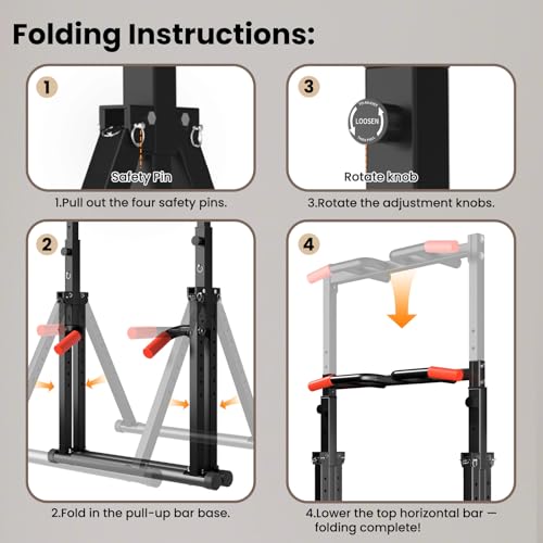 WATBKHE Power Tower Pull Up Dip Station Foldable, Pull Up Bar Station Adjustable, Multi-Function Home Gym, Strength Training Fitness Equipment, Triangular Design, for Home Outdoor - color: Black-Multifunction Bar