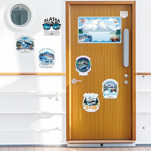 Wxiben 7 Pcs 2026 Alaska Cruise Ship Door Magnets Decorations Magnetic | Alaskan Magnet Stickers with 3 Pens, Strong Magnet Grip, Firm Sticking, for Carnival, Party, Fridge, Stateroom Cabin Door - style: 2026 Alaska