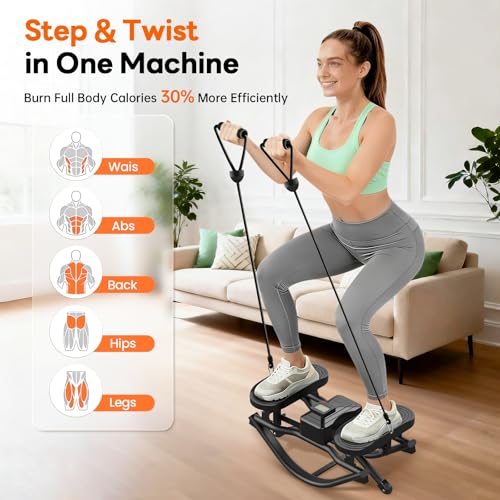 HXD-ERGO Rock Stepper with Elastic Resistance Bands, Side-to-Side Lateral Rocking Motion, Digital Display & High-Capacity Design for Home Leg GluteWorkout