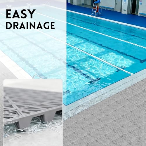 RITOLLO Modular Interlocking Cushion Drainage Floor Tiles, 16-Pack 11.8"x11.8" PVC Raised Non-Slip Interlocking Mats with Drain Holes for Deck, Pool, Garage, Shower, Patio, Bathroom, Sauna, Yard -Gray - color: Grey, size: 16-Pack