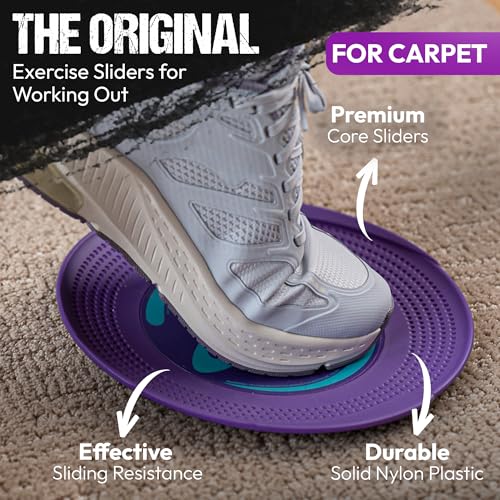Gliding 9” Sliders for Working Out on Carpet Floors, 1 Pair + 4 Videos | The Original Exercise Sliders - color: Purple (Carpet)