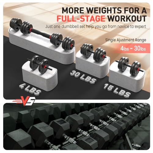 FDS4 Adjustable Dumbbell Set, 20/30/40/60/80 lb Free Weight Set with Connector, 3-in-1 Design for Dumbbell, Barbell, and Weight Plate Training, Home Gym Fitness Equipment for Men and Women - color: 60LB(30LB Pair)