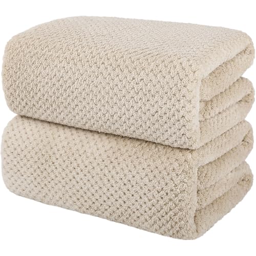 2 Pack Bath Towel Set, Lightweight Waffle Bath Towel Set, Microfiber Super Soft Highly Absorbent, Sturdy Quick Drying Towels for Bathroom, Gym, SPA, Yoga (2 Piece 27" x 55", Coffe) - color: Coffee, size: 27 x 55 Inch